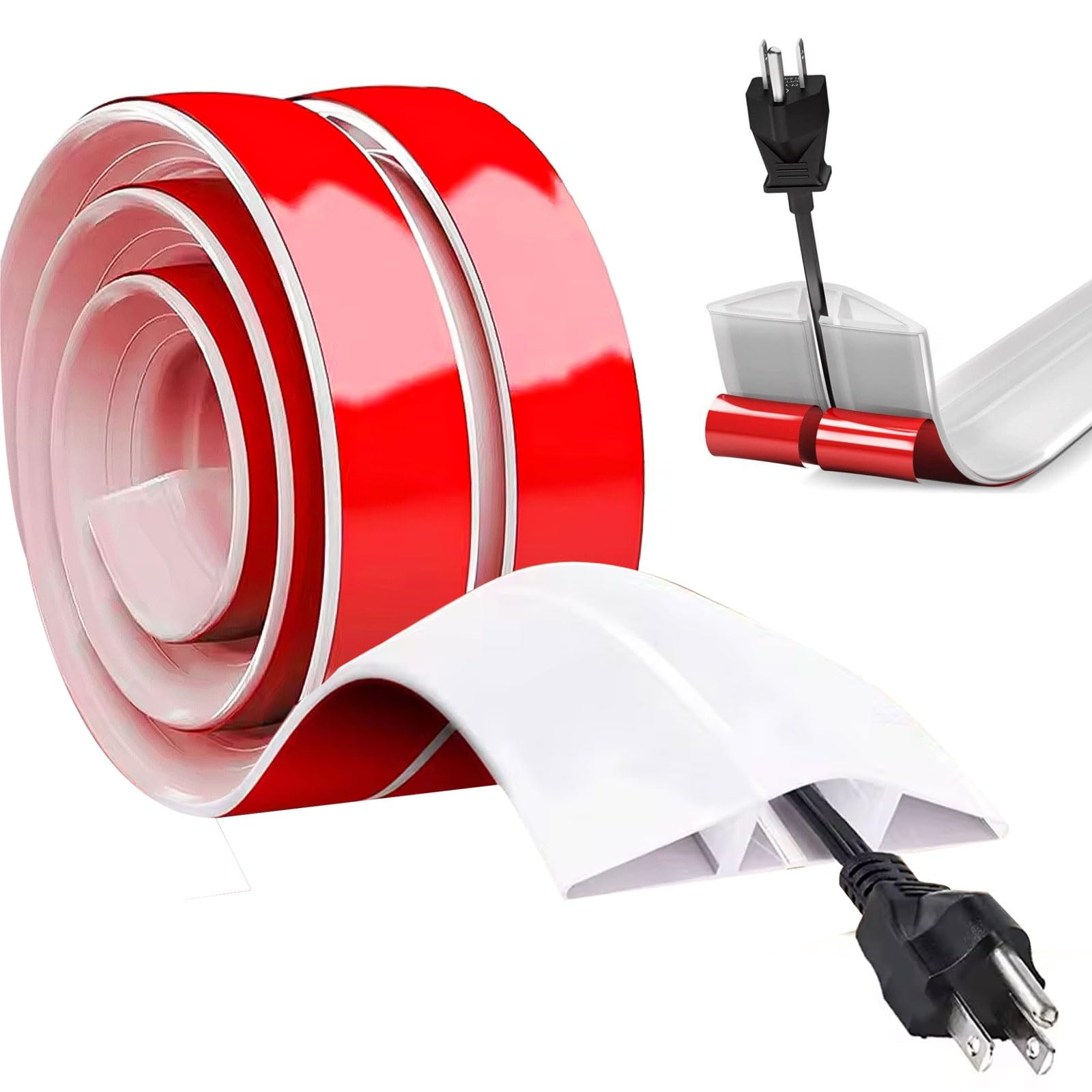 Goulotte Cache-câble Auto-adhésive Rouge - 1 Mètre - PVC Souple, Protection Fils - Pour Sol, Mur, Bureau