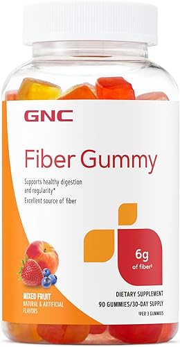 GNC Gomitas de fibra de 0.23 onzas, apoya la digestión saludable y la regularidad, frutas mixtas, 90 unidades
