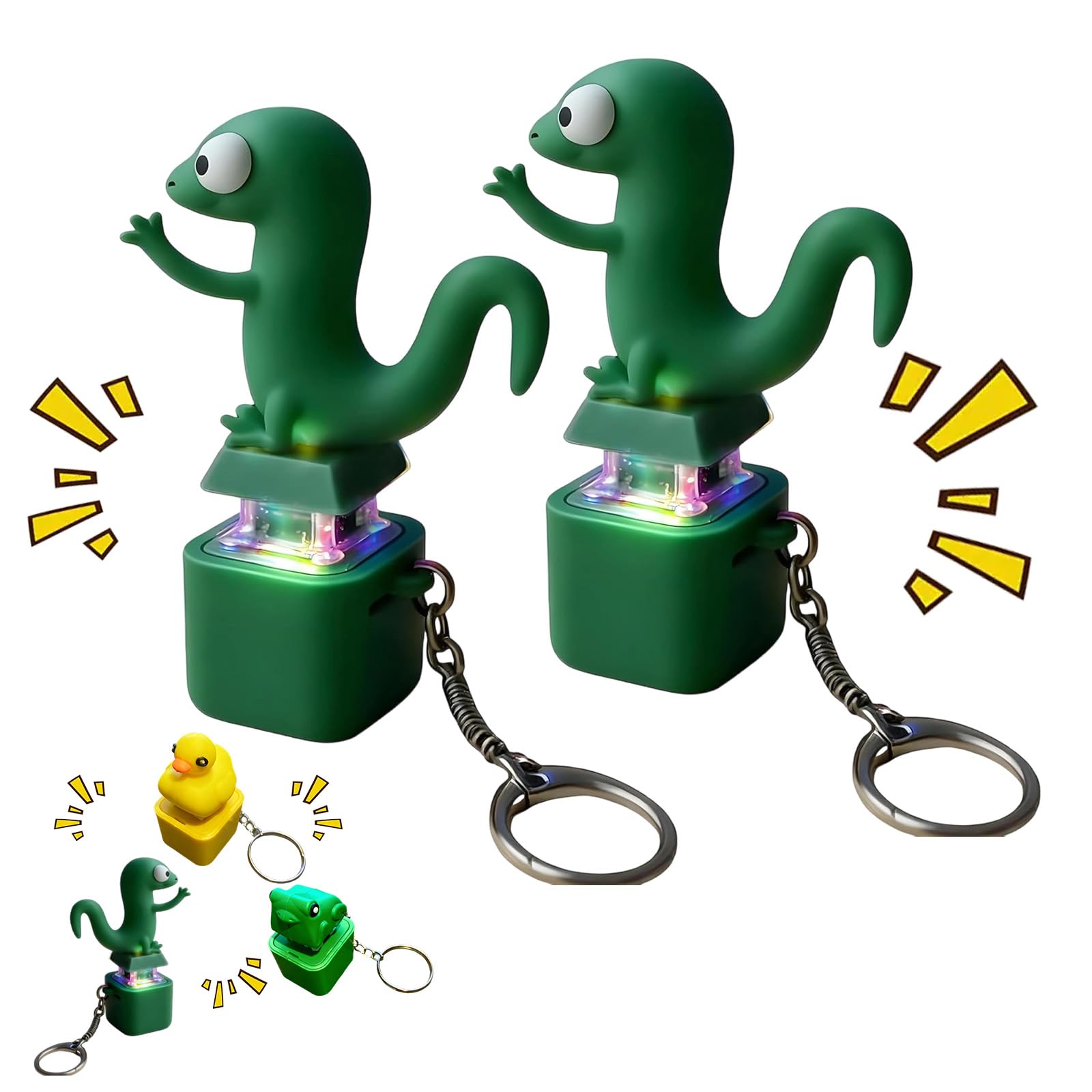 2026 New Lizard Button, Portable Lizard Keychain, Rechargeable Croaking Frog Keychain with Colorful Lights, Press Anxiety Relief & Fun, Unique Gifts for Friends (2 Pcs - C)