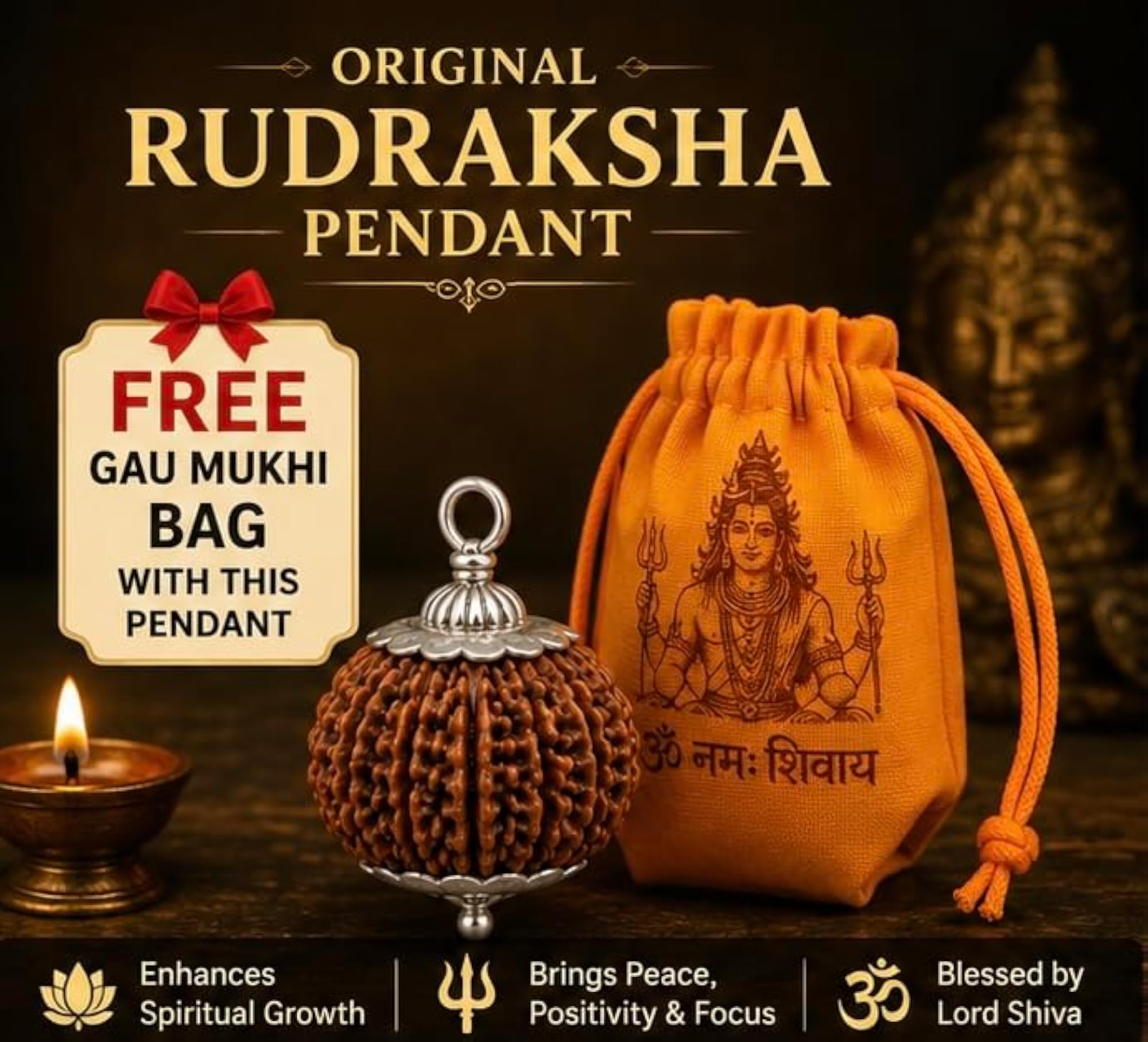 16 Mukhi Rudraksha Original & Natural Pendant, Spiritual Protection