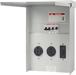 Temporary Power Outlet Panel with a 20 30 50 Amp Receptacle Installed, RV Power Outlet Box Weatherproof Electrical Receptacle Panel Temporary Hookup for RV Camper Car Travel Generator