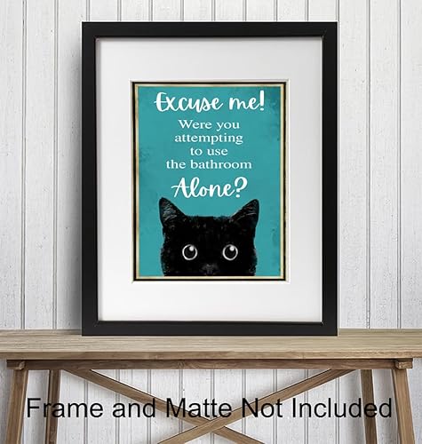 Miniatura 3 de Funny Cat Restroom Sign LARGE 11x14 - Guest Bathroom Decor for Women - Small Bathroom Wall Art - Blue Bathroom Decorations - Unique Powder room