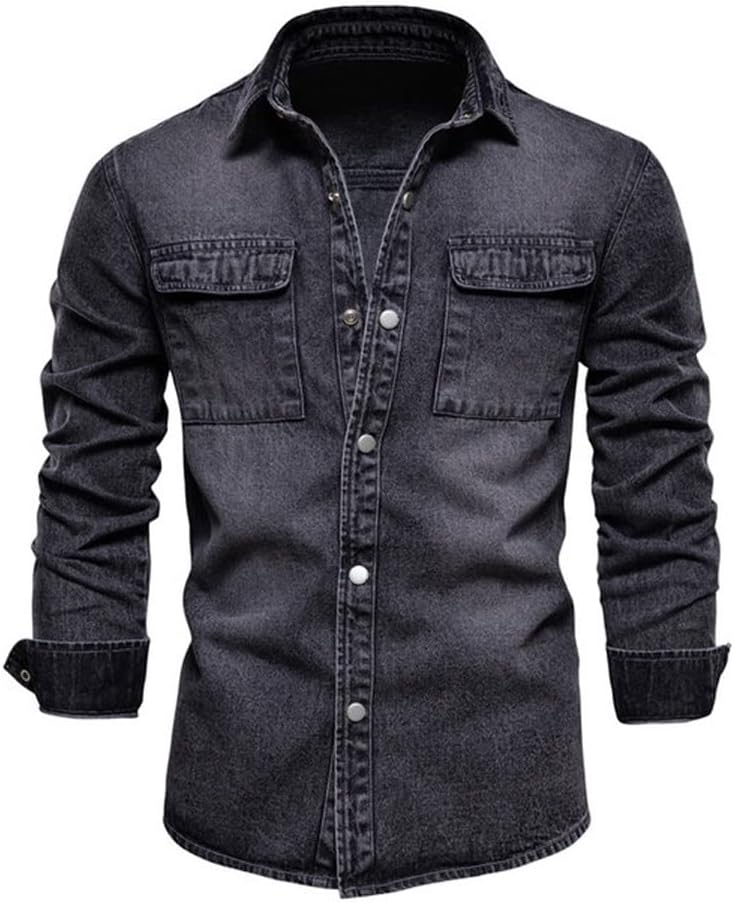 Denim Jackets Men Casual Solid Color Pocket Thin Jacket for Men Style Spring Men Clothing (Color : B Size : USA M 60-70kg) (B USA XL 80)