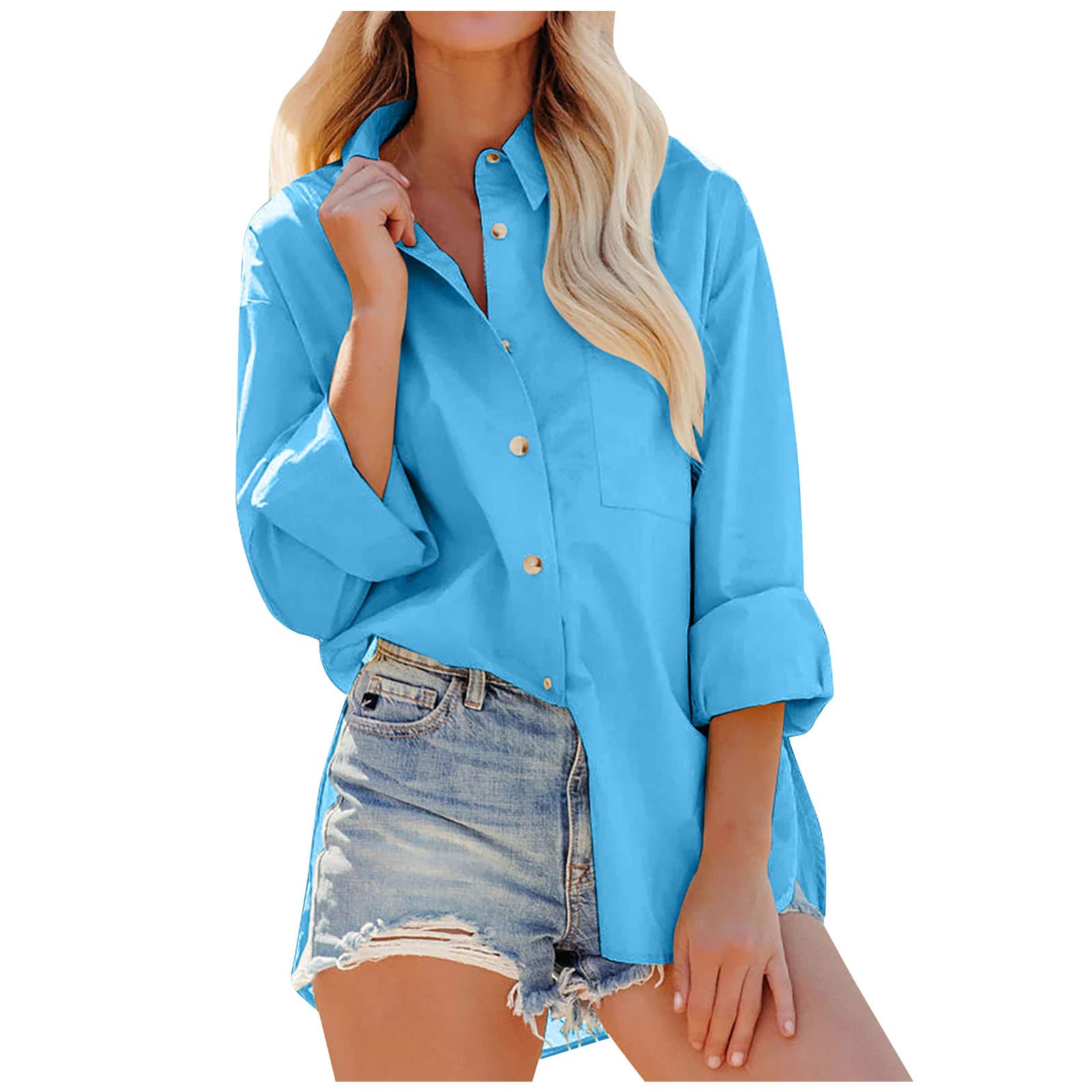 Femme Ete Automne Basique T Shirt Coton Decontractee Manche Longue