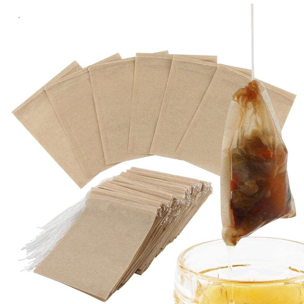 Hrippy Square Natural Wood Pulp Tea Filter Bags For Loose Tea, 100Pcs Biodegradable Tea Bags Empty Teabags With Drawstring Eco Friendly Tea Infuser Bags