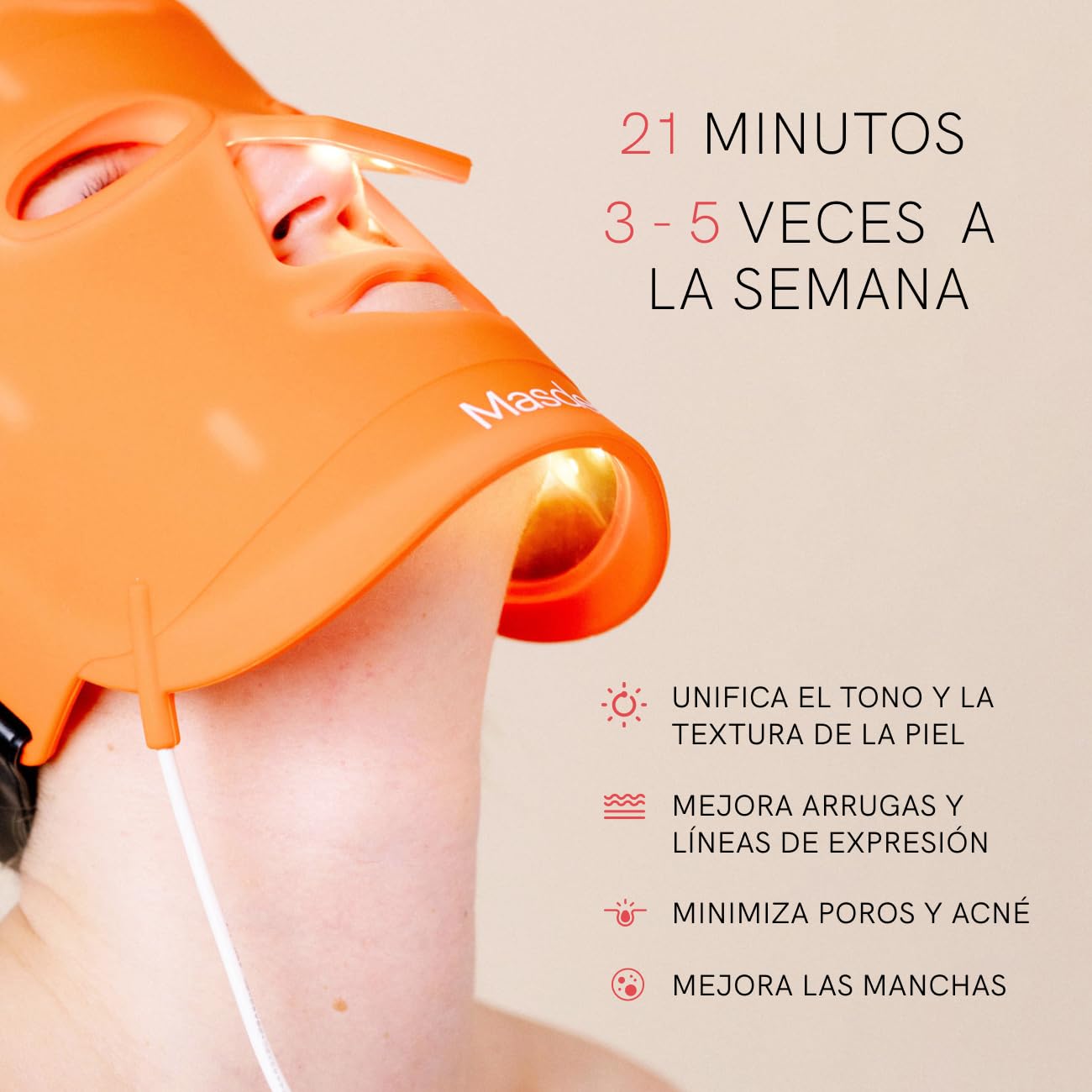 Tratamiento LED Facial Antimanchas y Antiedad MASDERM – Sérum Trifásico 100 ml con Vitamina C, E, Aloe Vera, Rosa Mosqueta y Argán + Máscara LED Profesional de Fototerapia para Rejuvenecimiento de Car