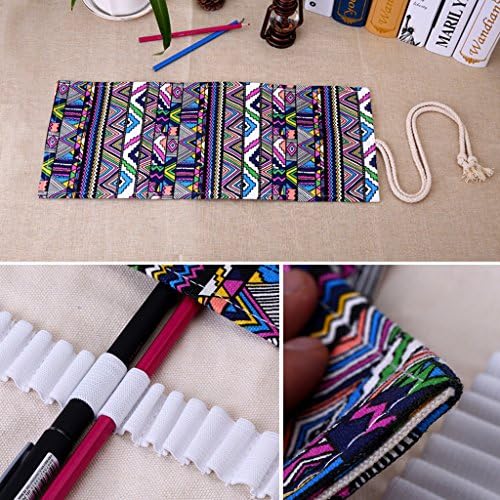 BTSKY Canvas Colored Pencil Roll Wrap 72 Slot -Coloring Pencil Holder Organizer for 72 Colored Pencils, NO Pencils (Bohemian)