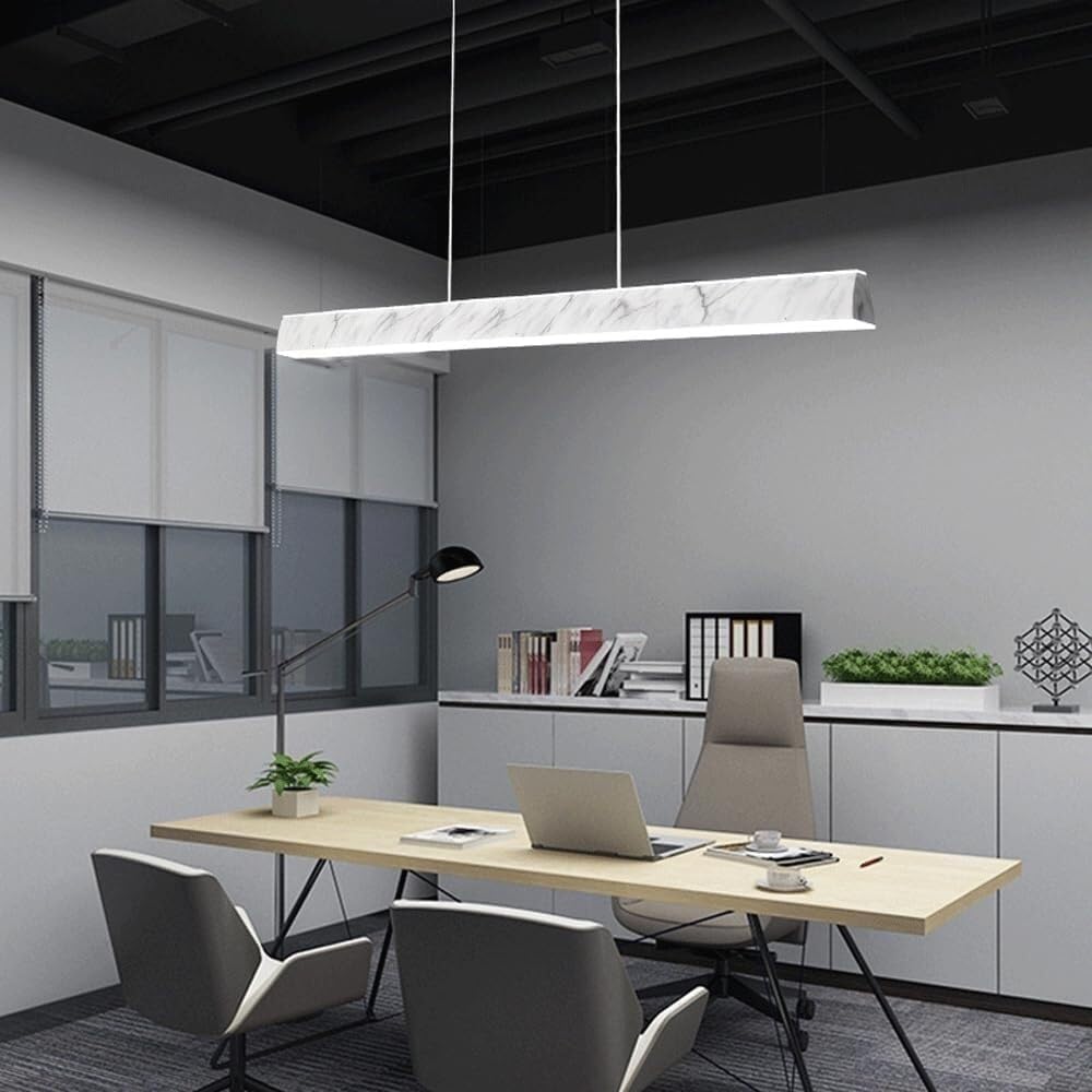Modern LED Linear Pendant Light, Adjustable Cord Long Strip Chandelier with Marbling Finish, 40W Kitchen Island Hanging Fixture