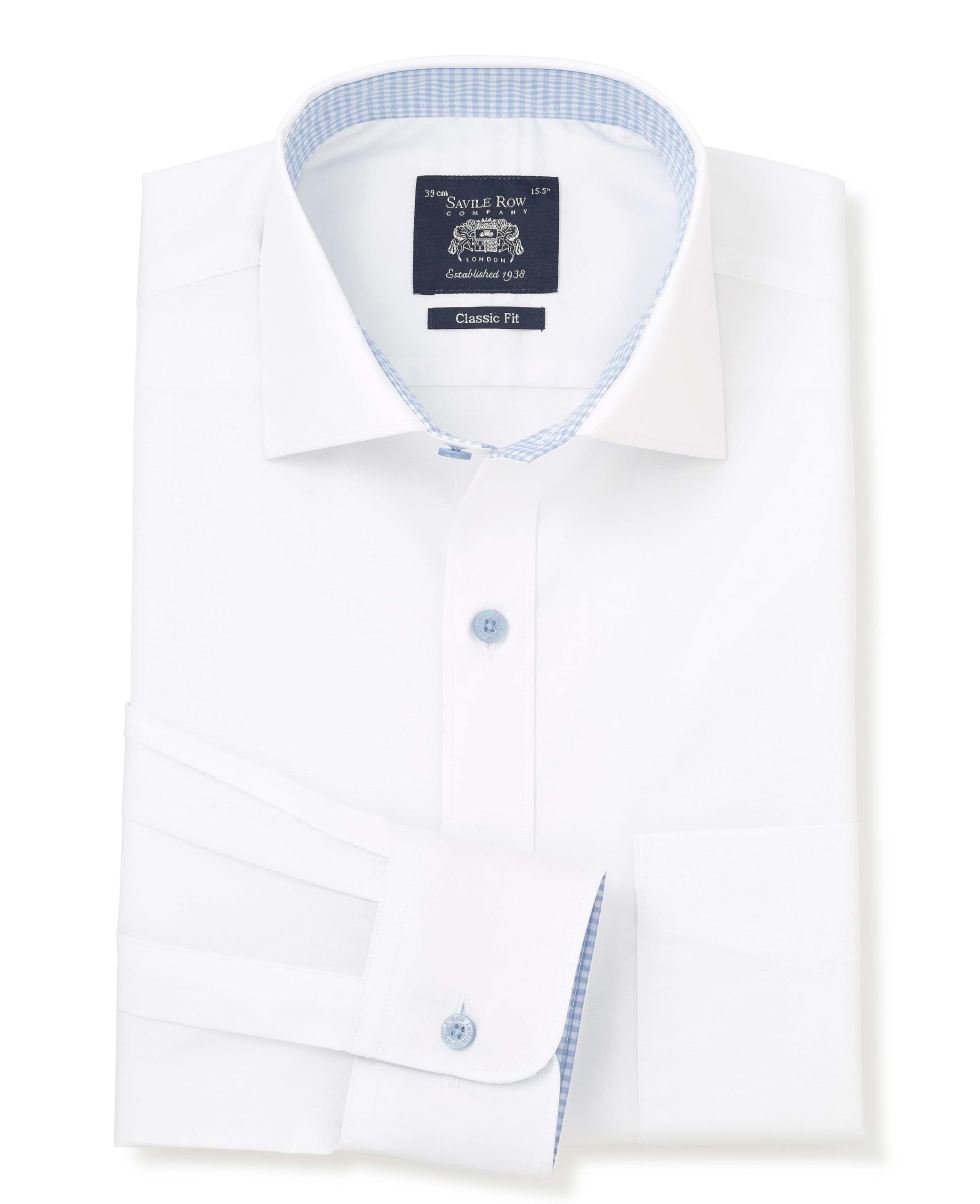 THE SAVILE ROW COMPANY LONDON Men's Classic Fit Cotton Poplin Single Cuff Formal Shirt - White with Contrast Detail - 19" Collar - Standard