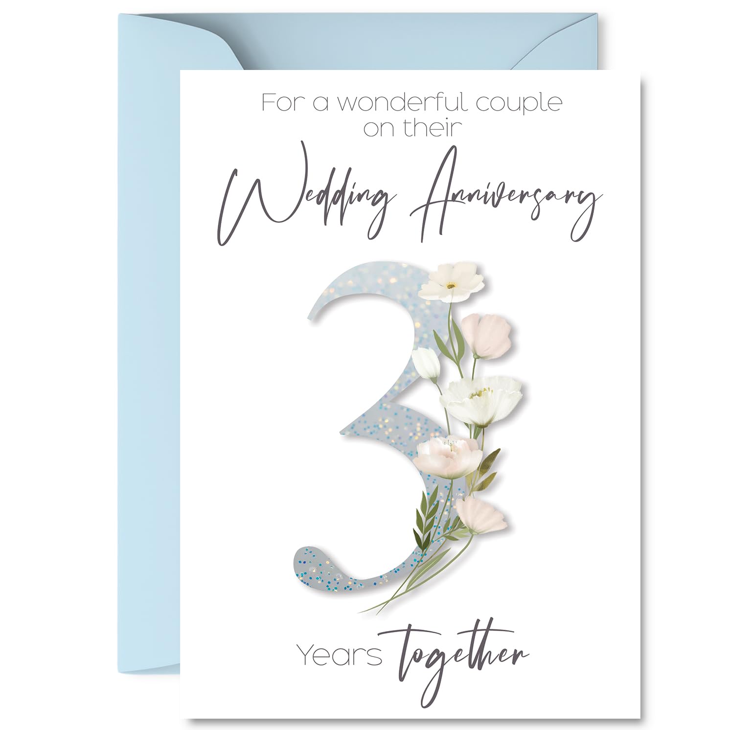 3rd Anniversary Card for Women and Men, Fancy Floral Flowers