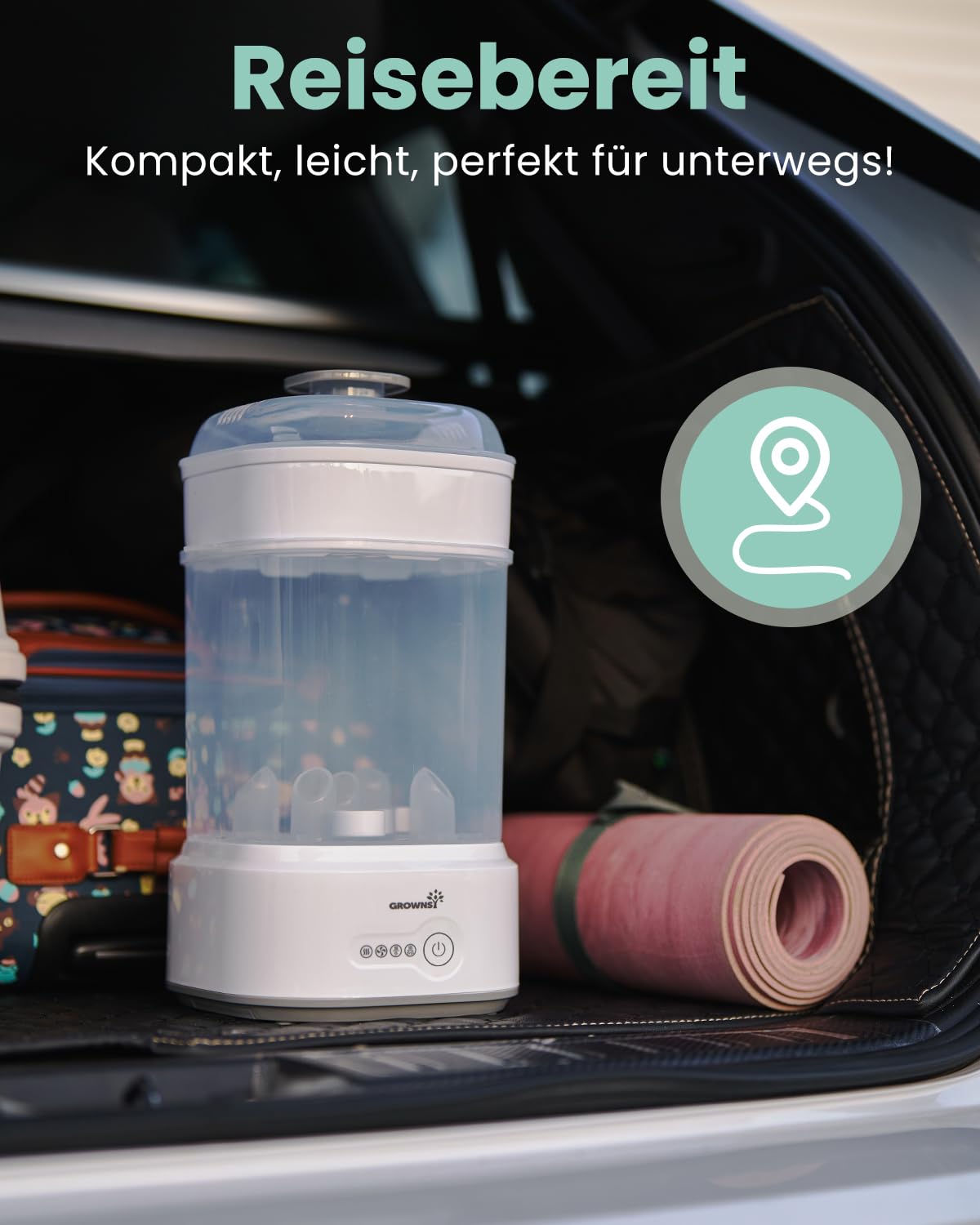 Grownsy Sterilisator für Babyflaschen mit Trocknerfunktion, 5-in-1 Dampfsterilisator Baby, Elektrischer Flaschensterilisator & Trockner, Schnell & Hygienisch, für Babyflaschen, Milchpumpen-Zubehör
