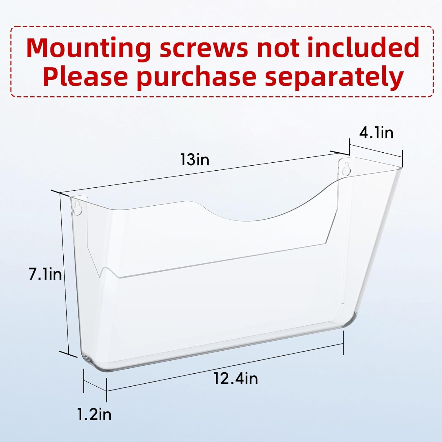 SUPEASY Clear Acrylic Wall File Organizer, One-Piece Wall Mount File Holder for Mail Magazines Letter Size Folders, Single Pocket for Office, Home or Classroom, 6 Pack Screws Not Included