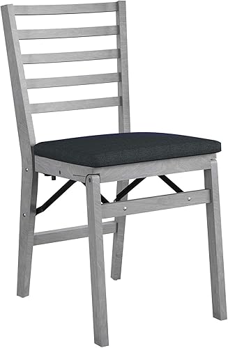 Miniatura 7 de COSCO Silla plegable de madera con respaldo contorneado, paquete de 2, color gris lavado