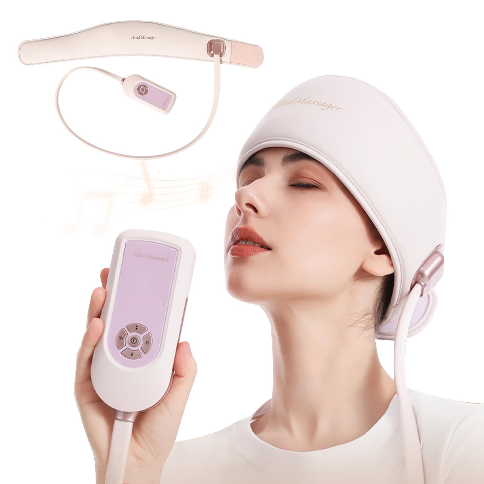 Masseur de Tête Électrique - Appareil Massage Cuir Chevelu - 6 Coussins Gonflables, 3 Niveaux de Chaleur (40-50°C), 5 Modes, 3 Intensités pour une Relaxation Totale.