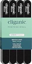 Cliganic 12 Pack Nail File Set: 180/240 Grit | Professional Emery Boards for Natural, Gel & Acrylic Nails | Washable Double Sided Kit | Cliganic 90 Days Warranty