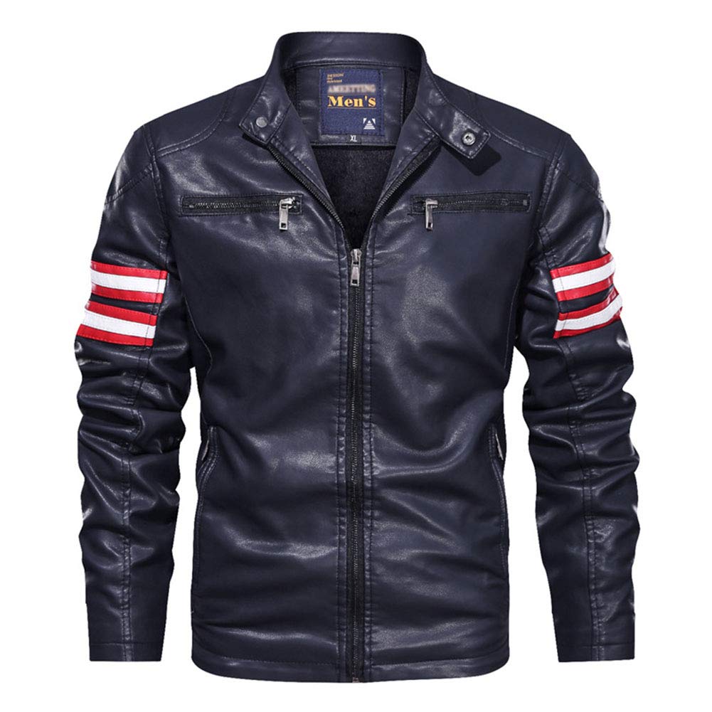 HFJLL Men's Fashion Slim-fit collar motorcycle PU leather jacket Biker