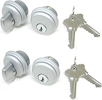 Vista 4 de Cerraduras de cilindro, cerradura de puerta comercial, estilo Adams Rite, resistente, 2 llaves (doble cilindro, aluminio plateado, paquete de 4)