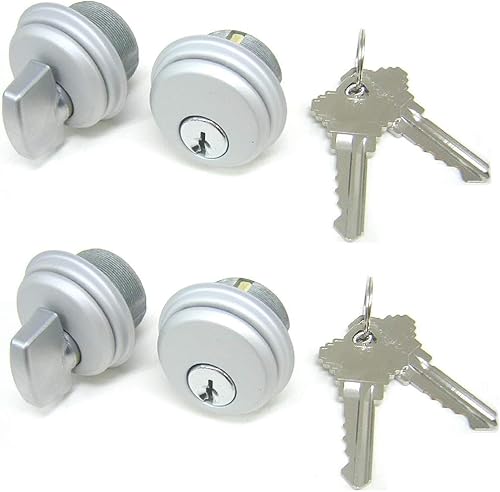 Miniatura 4 de Cerraduras de cilindro, cerradura de puerta comercial, estilo Adams Rite, resistente, 2 llaves (doble cilindro, aluminio plateado, paquete de 4)