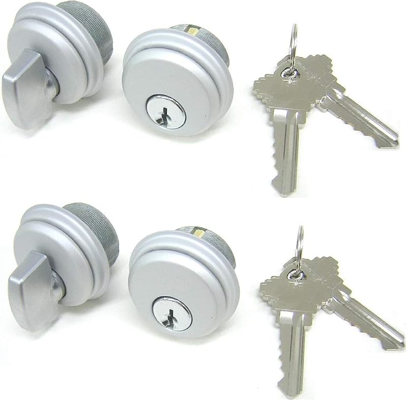 Storefront Door Commercial Mortise Lock Cylinder & Thumbturn, Adams Rite Style Cam, in Aluminum (2 Sets, Matching Keys)