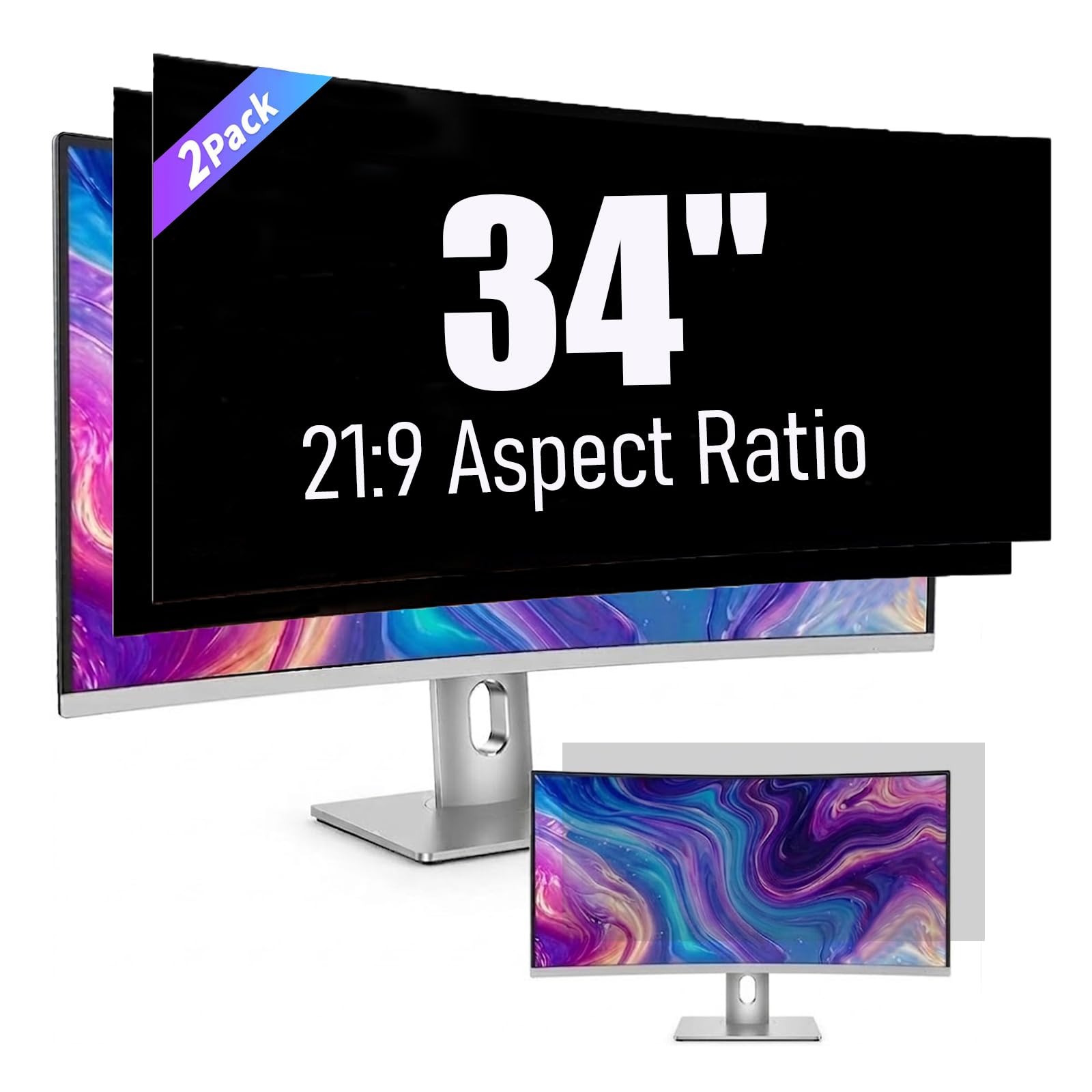 2 Pack 34 Inch Privacy Screen for Curved Computer Monitor fit 21:9 Aspect Ratio Widescreen Monitor - Anti Glare Blue Light Filter, Anti-Scratch Protector Film