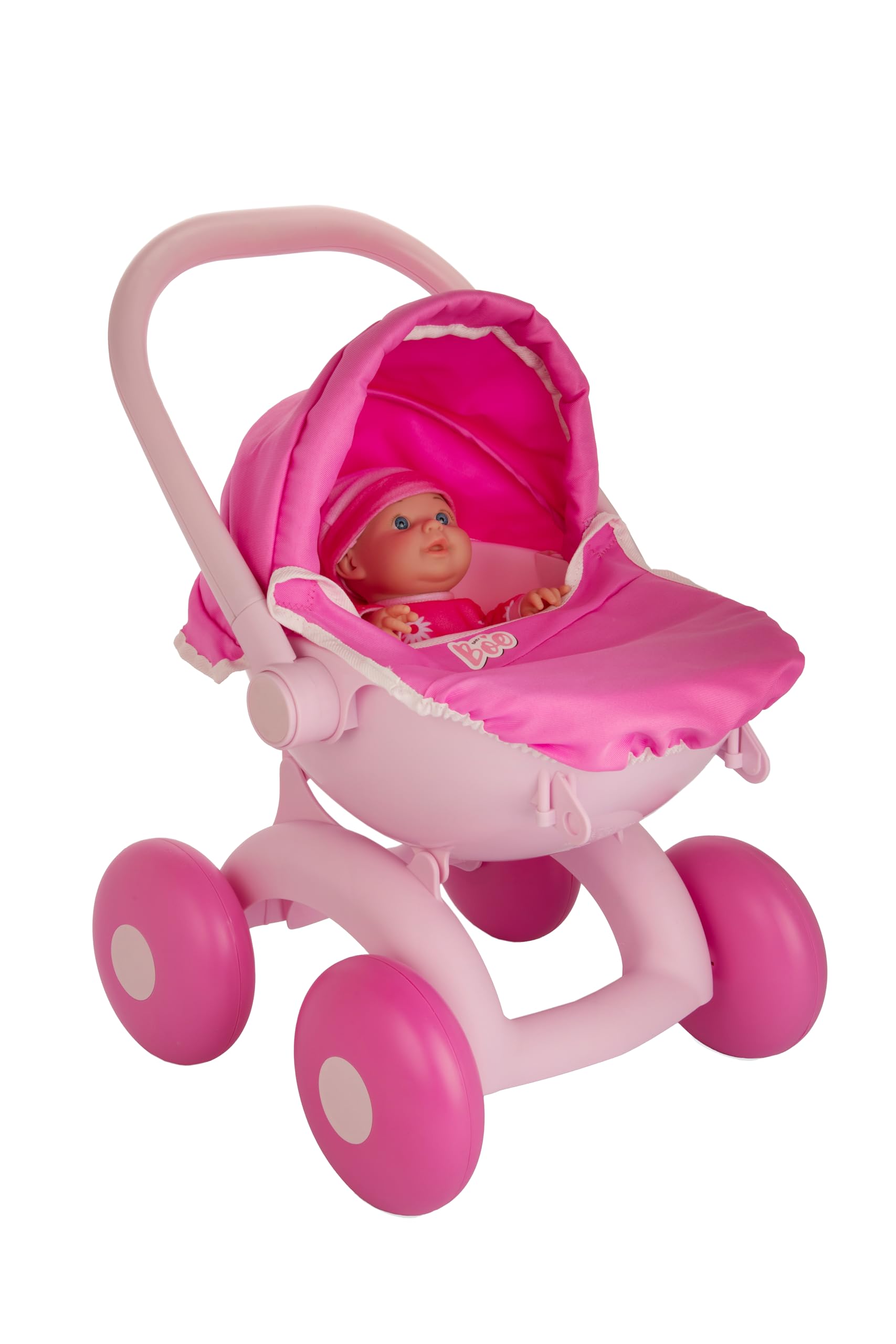 Baby Boo My First 4-in-1 Pram | Toddler’s Baby Doll Pushchair, Carry Cot & Stroller | Toy Pram with Adjustable Features for Dolls up to 36cm – Kids Role Play Buggy (Pink)