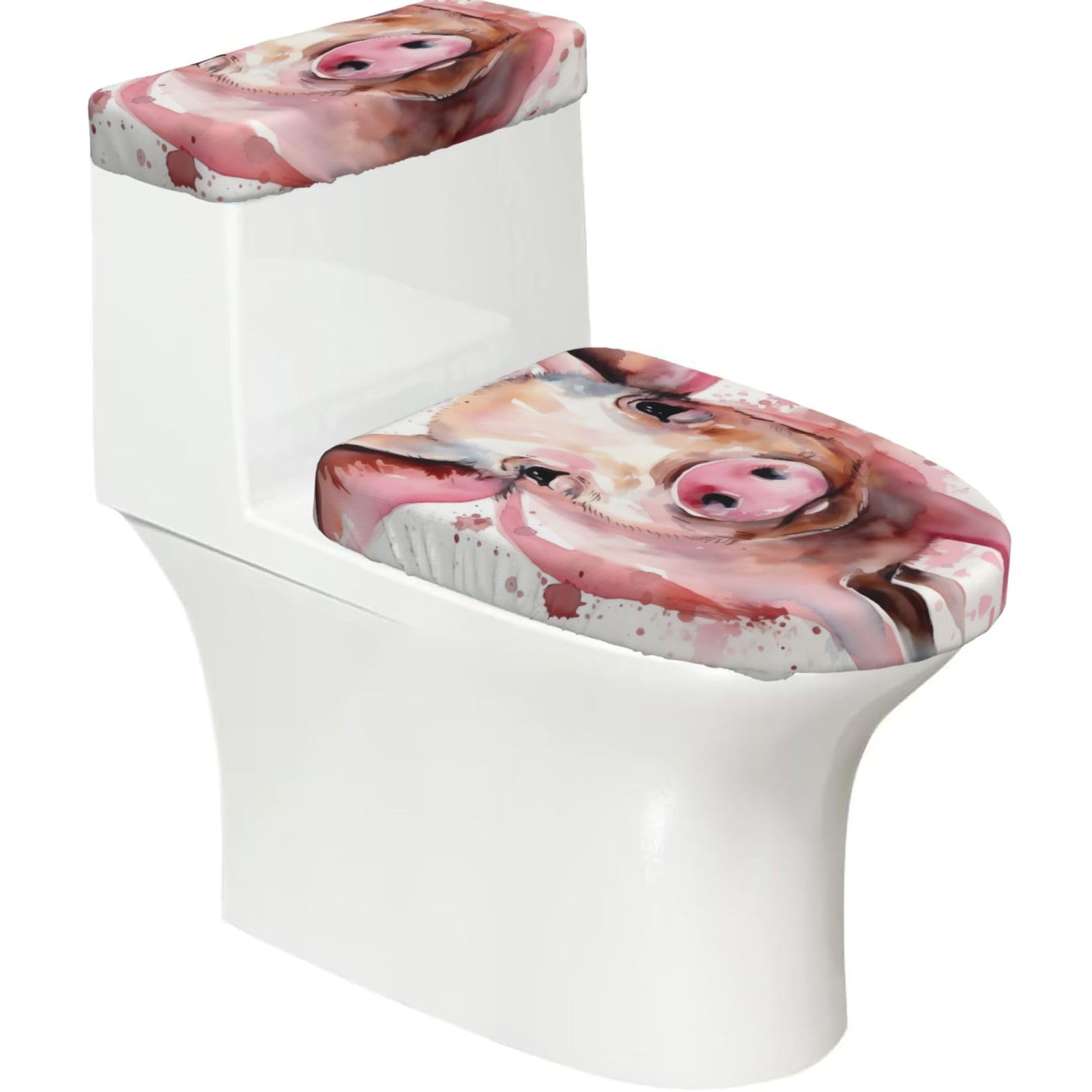 FekiLoot Smiling Toilet Lid Cover and Toilet Tank Cover Set of 2,Dust Splash Resistant Toilet Top Covers Soft Washable Toilet Lid Seat Cover for Bathroom Office Home Decor