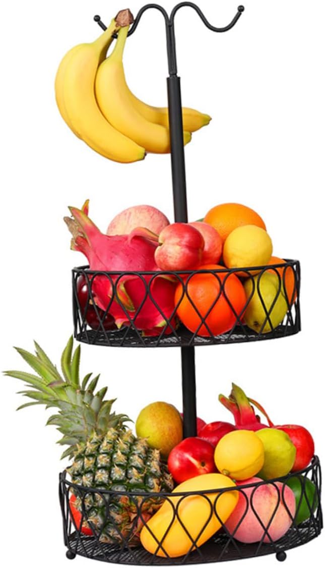 SECFOU Large Fruit Basket with Banana Hangers Metal Produce Holder for Kitchen Counter Space-saving Storage for Fruits and Vegetables Sturdy Design for Daily Use