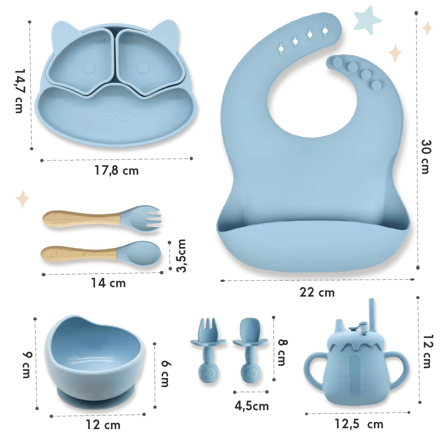Set Repas Bébé En Silicone - Assiette Ventouse, Bol, Couverts, Bavoir | Sans BPA | Lavable Au Lave-Vaisselle