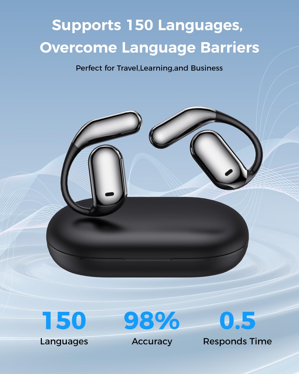 GRUCISO AI Language Translator Earbuds:3-in-1 Translator Earbuds with 150 Languages ??Real-time Translation and 10 Languages ??Offline Translation,HiFi,Suitable for Travel Study and Business(Black)
