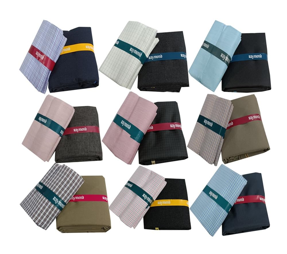 raymond fabrics Raymond Unstitched Shirt & Pant Fabric Combo Pack of 9 | Premium Cotton Blend Material | Assorted Stripes, Checks & Solid Designs | Formal Wear for Men-picture-30