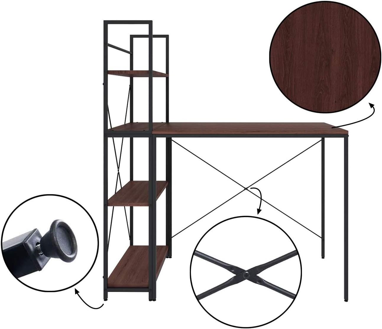 Computer Desk with 4 Tier Storage Shelves Writing Nepal | Ubuy