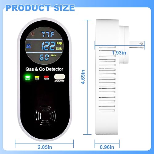 Miniatura 7 de Detector de gas combustible y monóxido de carbono 4 en 1 alarma con sensor de temperaturahumedad - Detector de fugas de COgas enchufable para el