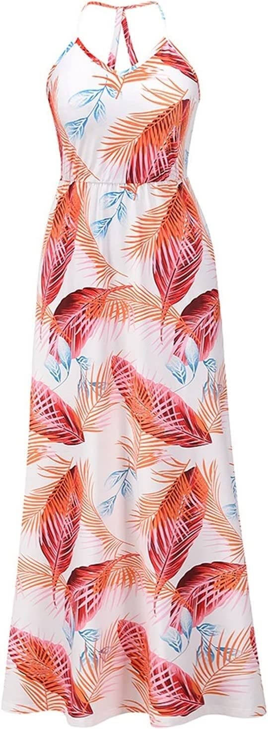 Verstellbarer Ersatz-Schultergurt, Handtaschenträger, Damen-Sommerkleid, rückenfrei, lässig, mit Blumenmuster, Spaghettiträger, Blumenmuster, langes Maxikleid, Sommerkleider (Farbe: Blau, Größe: L) (