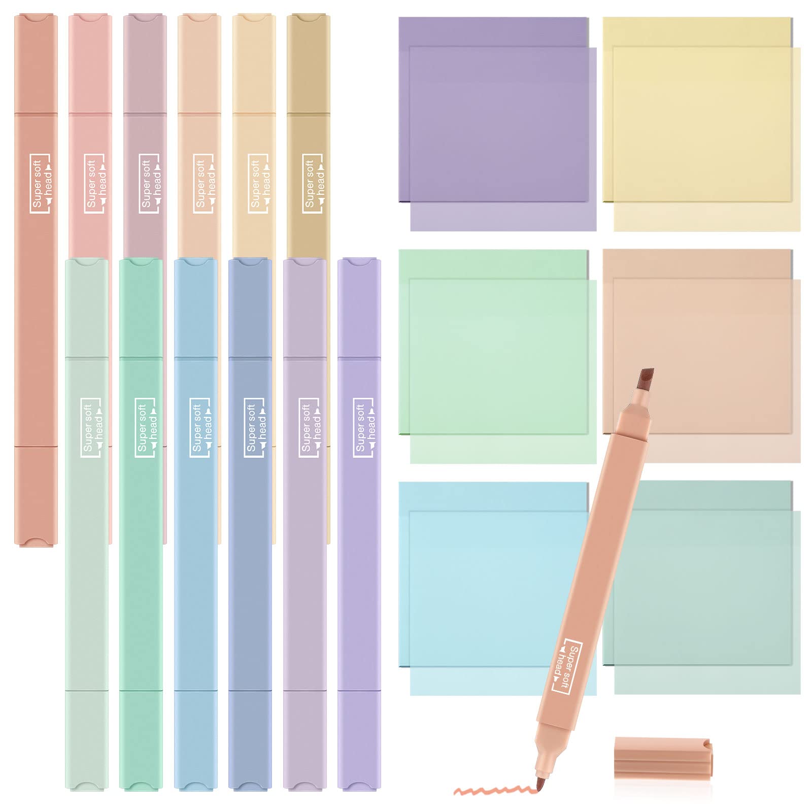 12 Pcs Bible Highlighters 6 Pack Transparent Sticky Notes Bible Study Supplies Journaling Aesthetic No Bleed Highlighters for Book Note(Simple)
