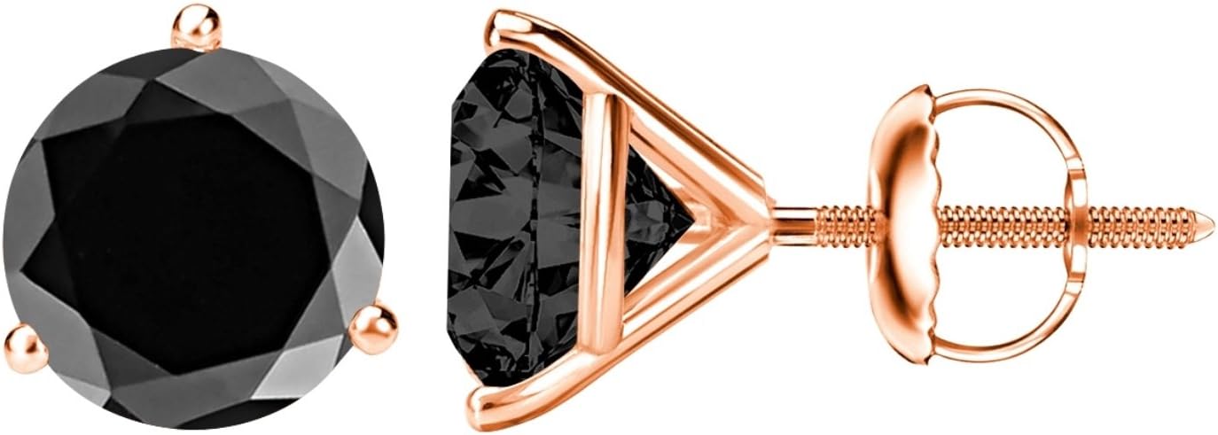 Houston Diamond District 0.5 to 10 Carat Black Diamond Stud Earrings for Women 3 Prong Screw Back