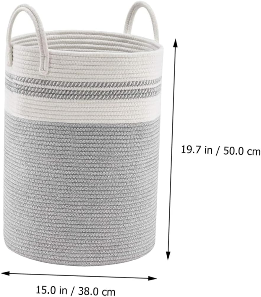 Ciieeo Woven Cotton Rope Laundry Basket Storage Holder 38x50cm White Gray Foldable Laundry Hamper for Home Organization