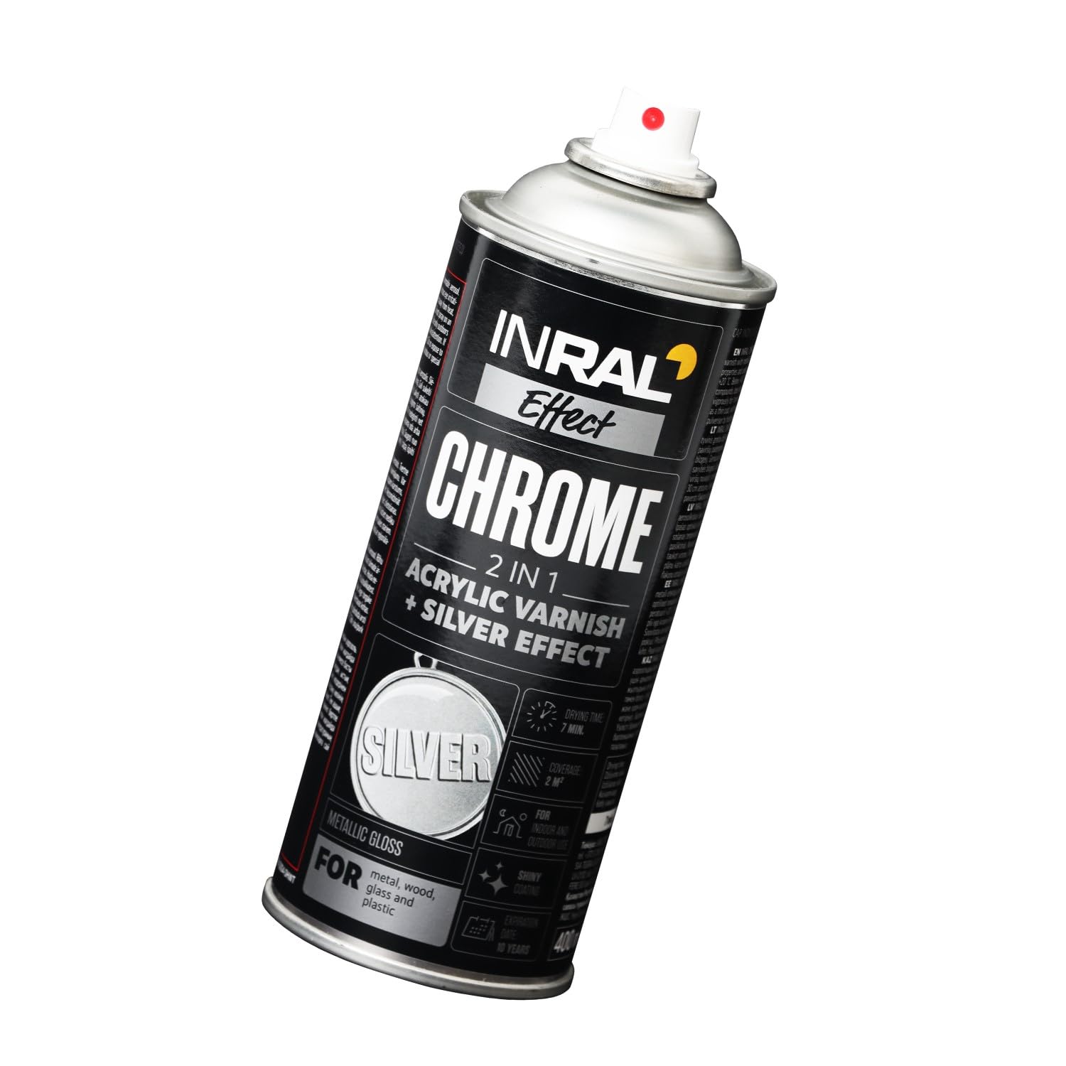 INRAL Chrome Spray Paint Silver - Spray Paint for Indoor and Outdoor Use – Silver Spray Lacquer for Professionals and DIYers, Perfect for DIY and Upcycling - 400 ml Covers 2 sqm