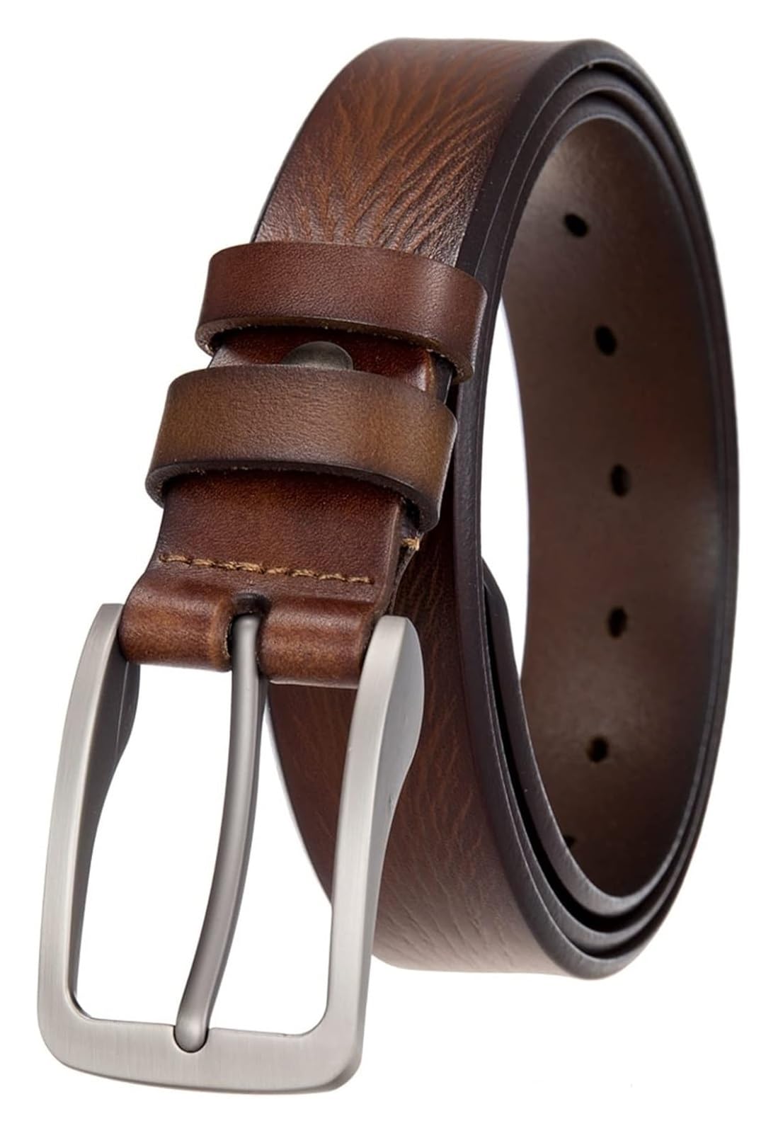 Cinturón ajustable de cuero genuino, Cinturón de cuero for hombre con hebilla antirrayas Pretina delgada de cuero ajustable ancha for jeans, pantalones, pantalones casuales de negocios(Brown,Length 12