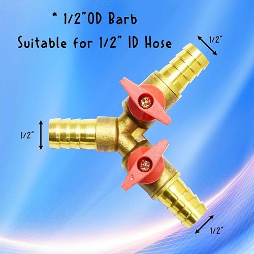 Miniatura 4 de chaekoy Válvula de bola de cierre en forma de Y de 3 vías de latón de 12 pulgada con 2 interruptores de 12 pulgada de lengüeta de manguera incluye 3