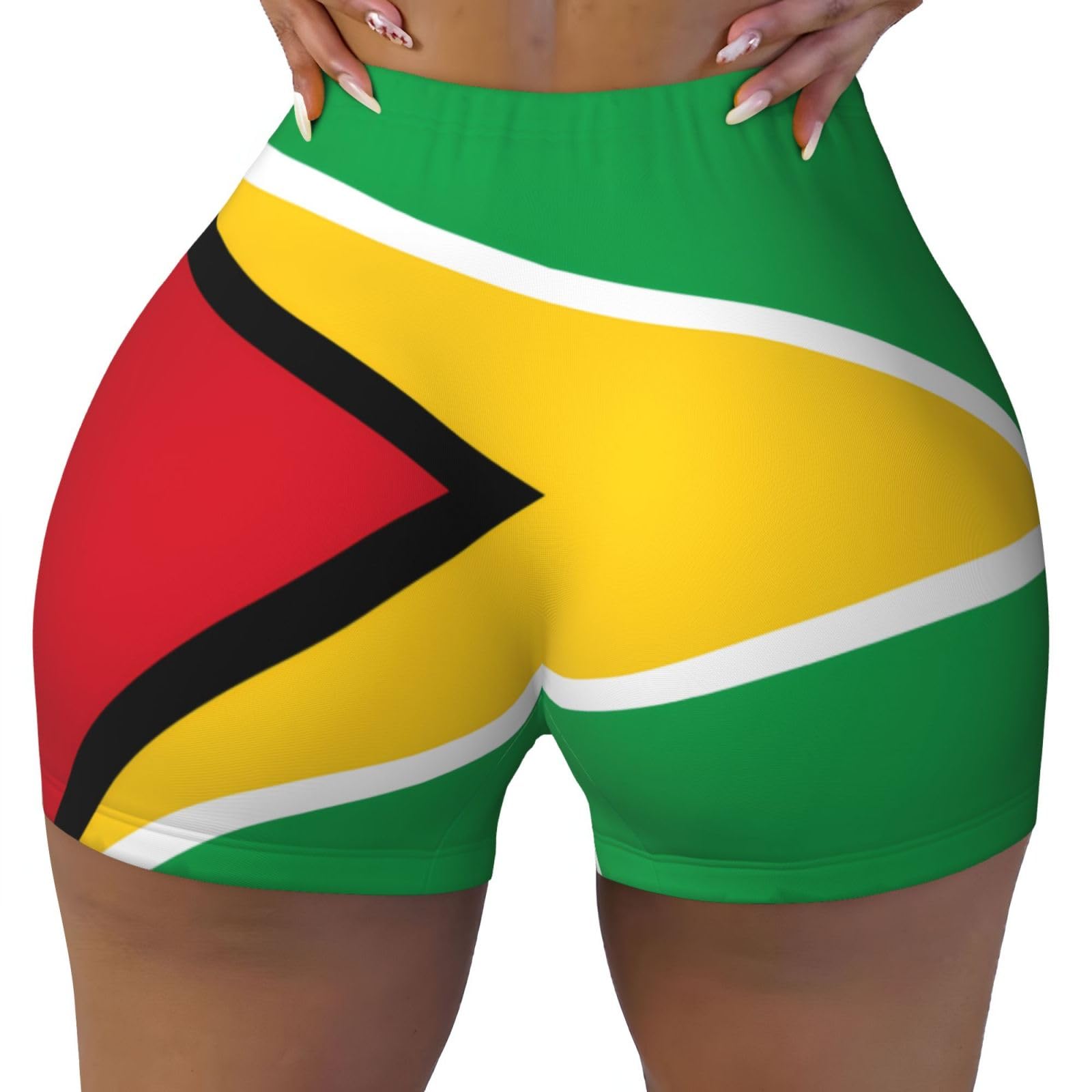 Wbqlsl Women's Black Flag Of Guyana Pattern Sports Shorts, High Elastic Slim Fitness Pants, Suitable For Yoga/Leisure/Daily Wear, M
