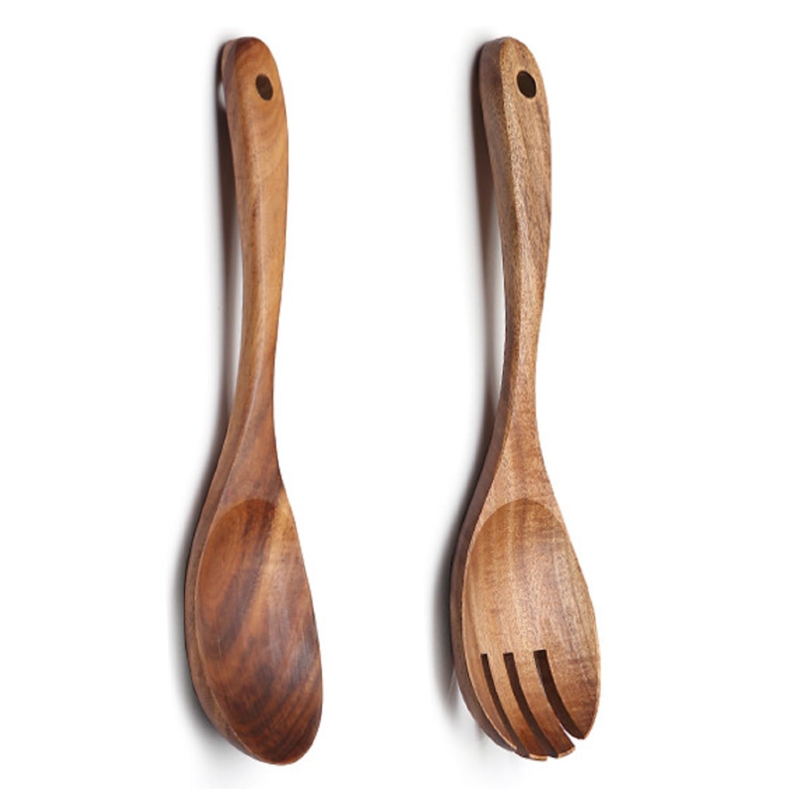 Amazon.co.jp: Bafnsiji 2個の木製サラダサーバー、スプーン&フォーク