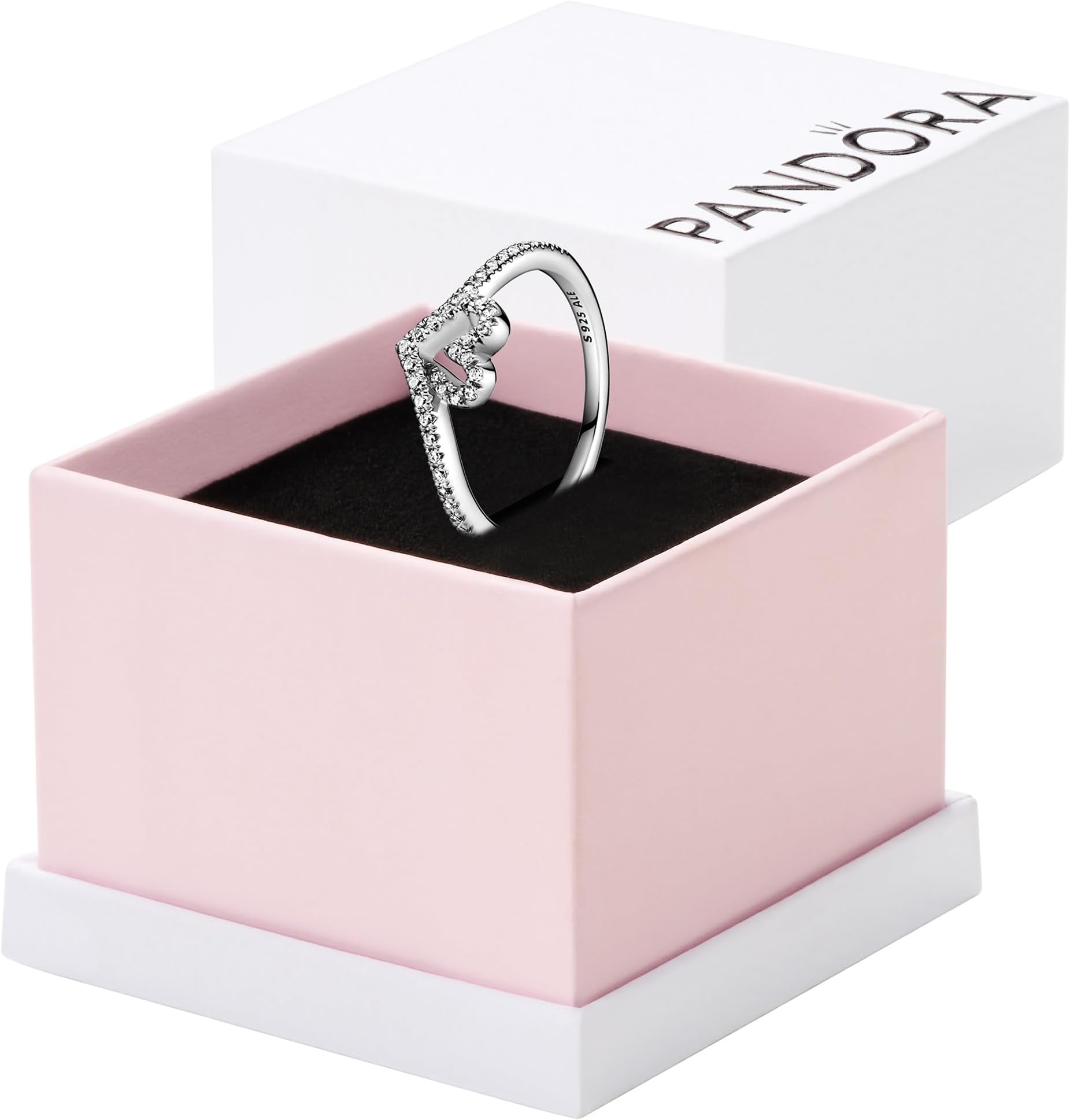 Sparkling Wishbone Heart Ring - Stackable Ring for Women - Gift for Her with Clear Cubic Zirconia - With Gift Box