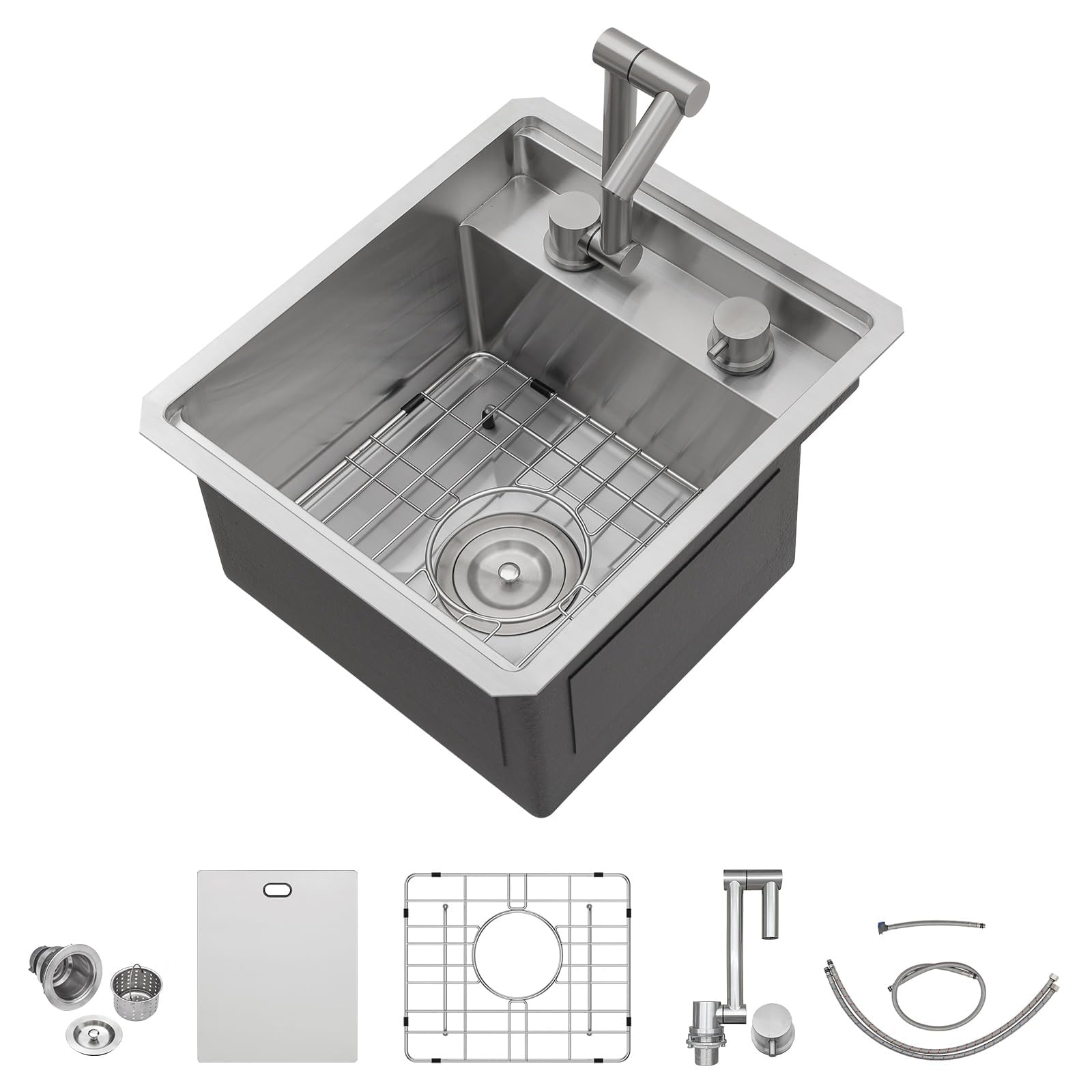 Talllor RV Kitchen Sink with Faucet -15x18 Inch Undermount Bar Sink Workstation Stainless Steel 16 Guage Single Bowl Under Counter Wet RV Prep Sinks