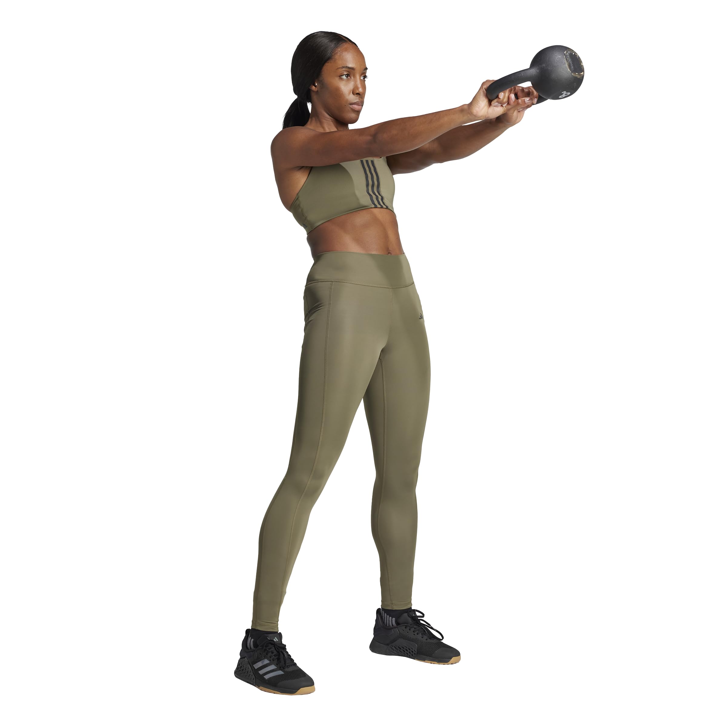 adidas Mallas de entrenamiento para mujer Optime de longitud completa, Olive Strata, XS