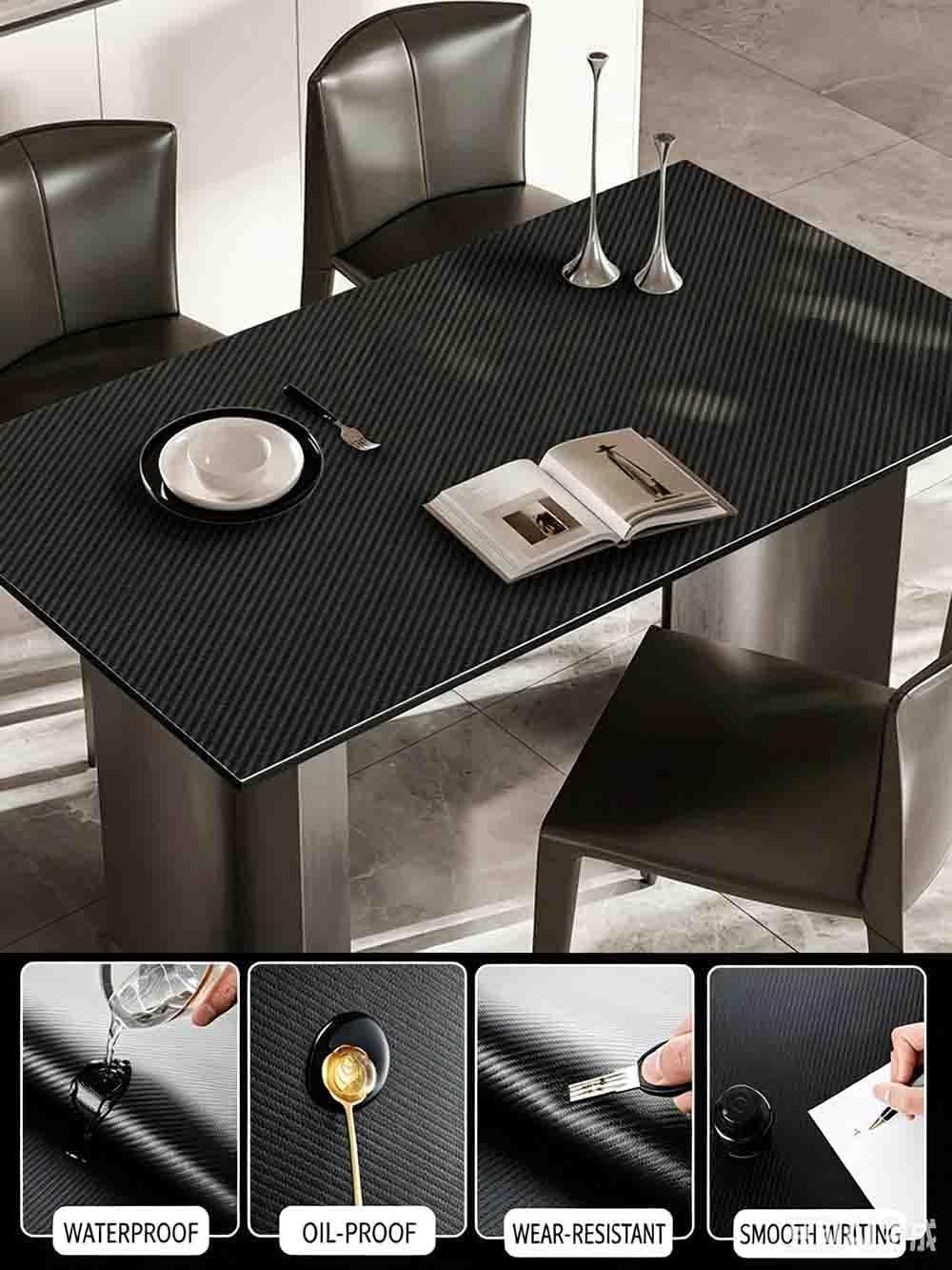 Carbon Fiber Texture Table Mat, Heat Resistant Waterproof Oil-Proof Faux Leather Desk Pad for Dining Table & Computer Desk (60x100cm,Black Pro)