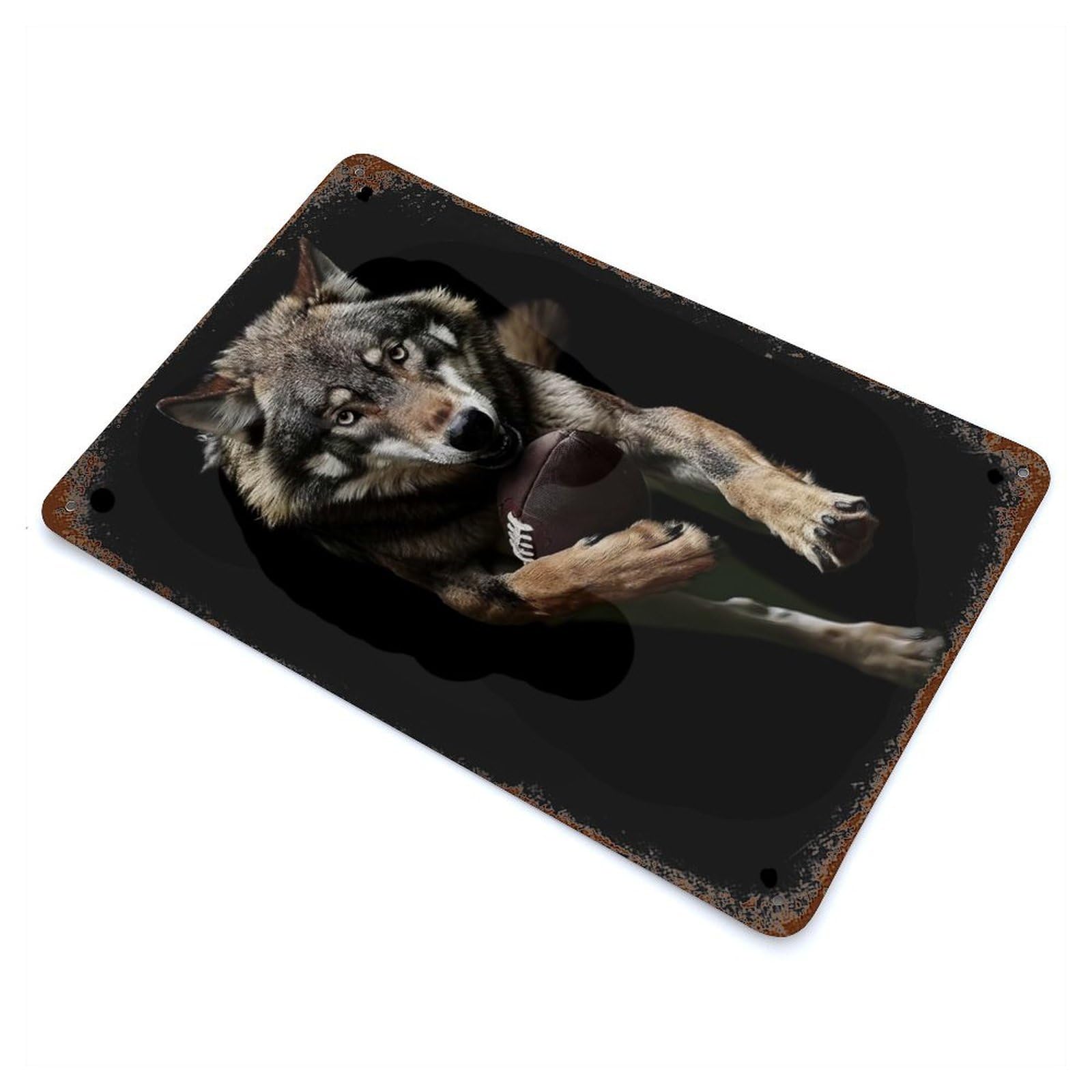 Wolf American Football Retro Metal Sign 11.8"x7.9", for Office, Studio And Wall Decor, Industrial Home Decor