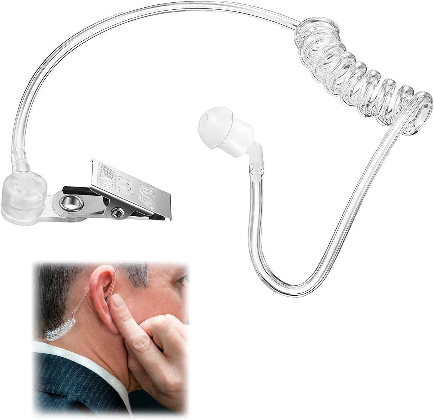 Radio Earpiece Headset Halloween Costume Earpiece Realistic Agent Secret Spy Costume Prop, Clear Audio Tube with Soft Earbuds Ear Piece with Clip Replacement Audio Headsets Masquerade for Fancy Dress