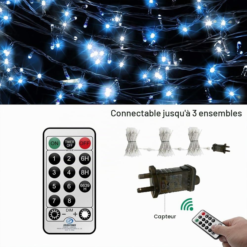 CORST Rideau Lumineux 10M 400LEDs Guirlande Lumineuse Pâques 8 Modes d'éclairage adaptateur Connectable pour Mariage Balcon Terrasse Pergola Fêtes Soirée Anniversaire (Bleu+Blanc)