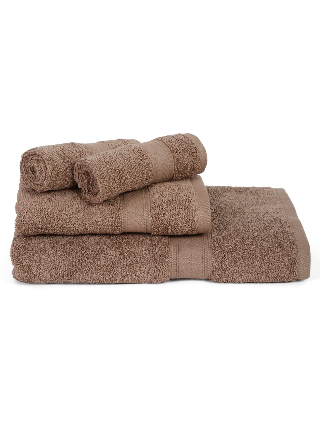 Casa Lino 4 Pc Premium Towel Set, Cotton Towels Set, 500 GSM 1 Bath Towel, 1 Hand Towel, & 2 Washcloths, Bathroom Set, Head Towels Wrap for Ladies, Gym Towel for Men Workout (Brown)