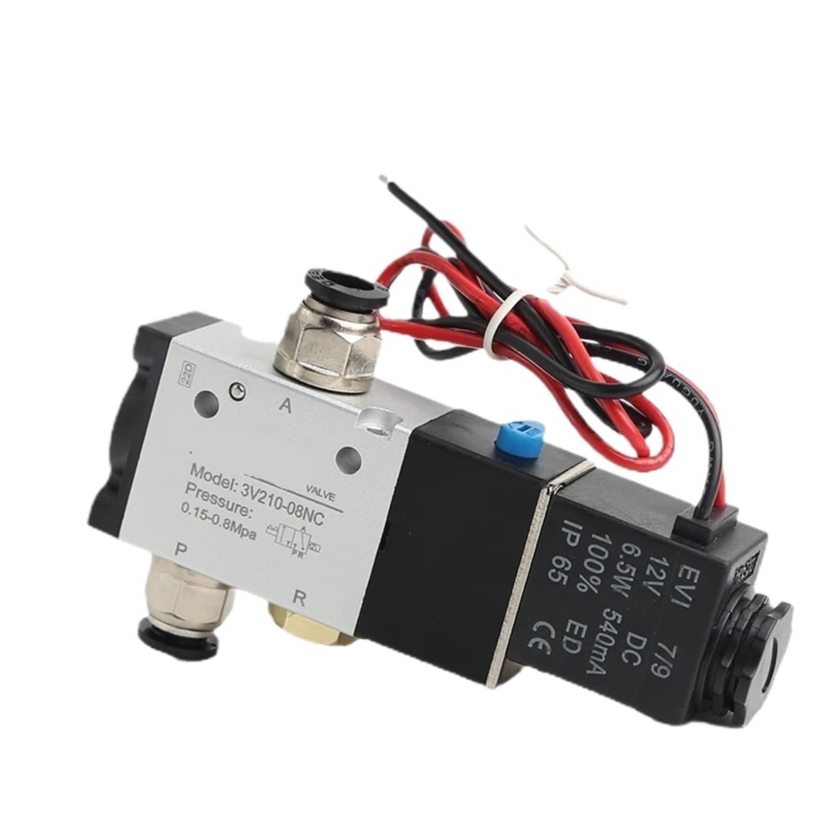 3-Wege-Anschluss, 2 Positionen, 3V210-08, normalerweise geschlossen, DC 12 V, 24 V, AC 220 V, pneumatisches Luftmagnetventil, Steuergasventil(10mm Fittings,3V210-08NC AC110V)